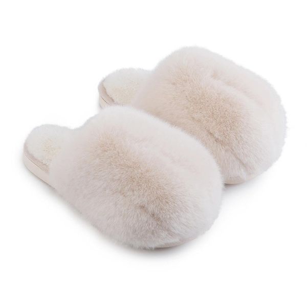 Suihyung Inverno Donna Fluffy Soft Warm Indoor Home Cute Cat Paw Fur Slides Coppia Pantofole peluche Scarpe basse pelose Y200424