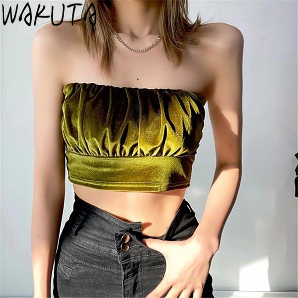 

women's tanks & camis wakuta women croset ins korea fashion 2021 trendy sleeveless velet tank strapless crop casual summer, White