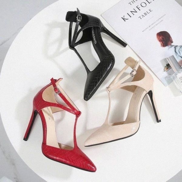 

2019 new fashion sandals women shoes ankle strap woman sandals 11cm high heels narrow band slip-on dress pumps black #854j