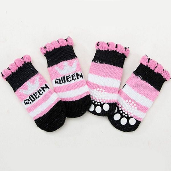 

4pcs warm puppy dog shoes soft pet knits socks cute cartoon anti slip skid socks small dogs breathable pets supplies colourful1