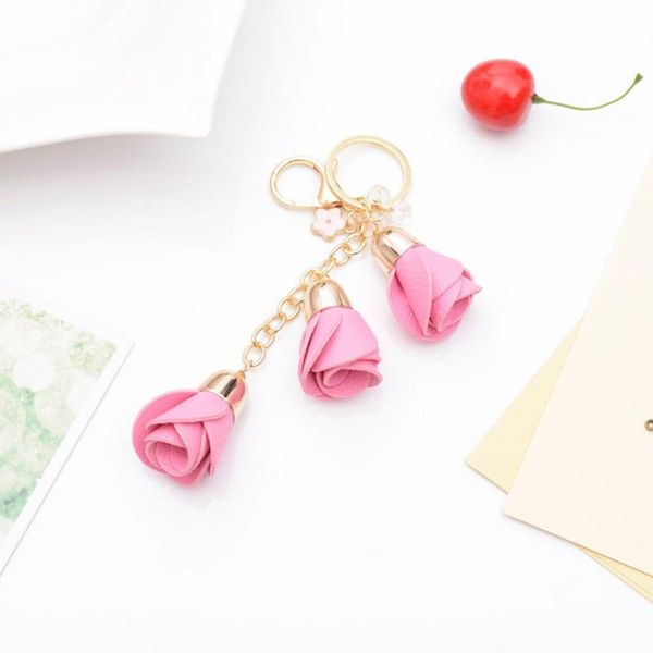 

кожаные цветы ключ кольцо очарование кулон кошелек сумка ключ кольцевая цепь, Silver