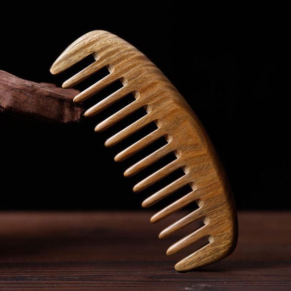 

natural green sandalwood comb anti-static household wide tooth comb massage curling