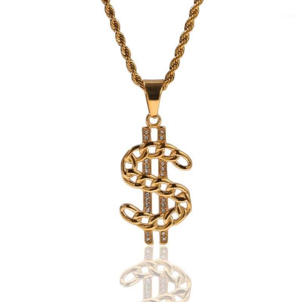 

men hip hop iced out bling dollar pendant necklaces stainless steel women hiphop pendants necklace charm jewelry gifts1, Silver