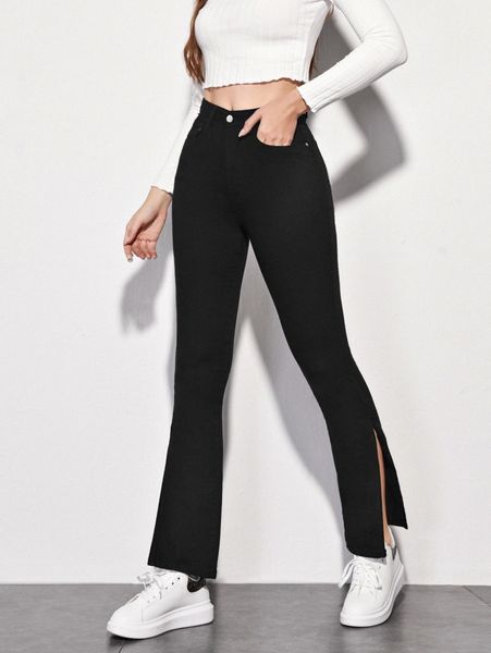 

split side flare leg jeans t5mp#, Blue