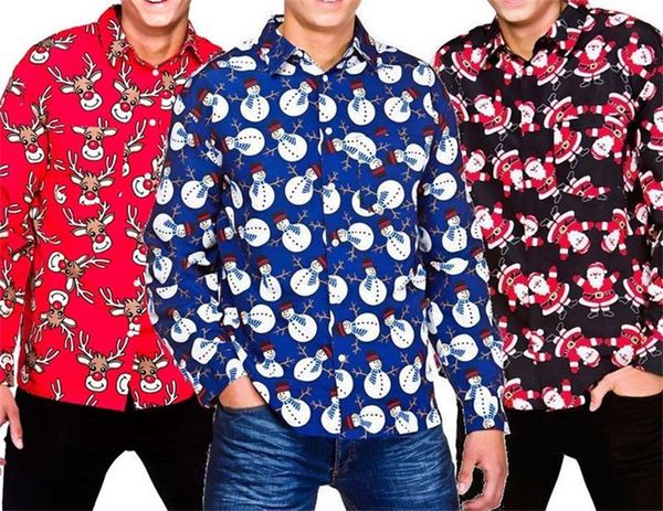 

christmas designer slim fit shirts men black white blue print mens dress shirts long sleeves hawaiian casual shirts males clothes, White;black