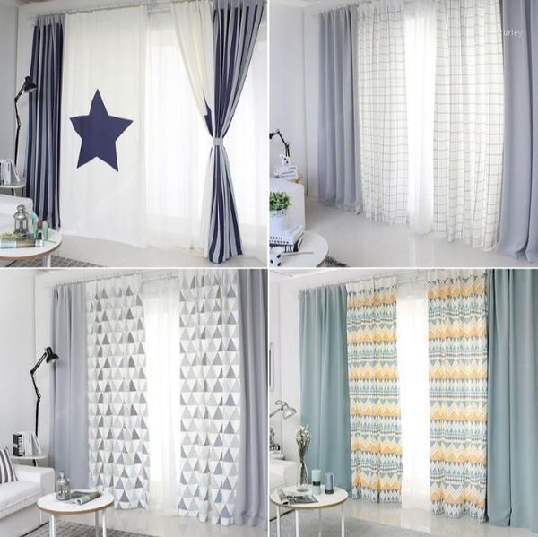 

curtain & drapes 2pcs ins fashion geometric custom contracted contemporary curtains for living room bedroom shading nordic day type style1