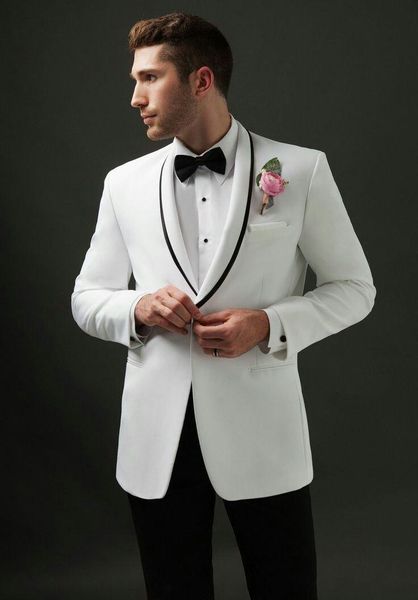 

latest design one button white wedding men suits shawl lapel two pieces business groom tuxedos (jacket+pants+tie) w1301, Black;gray