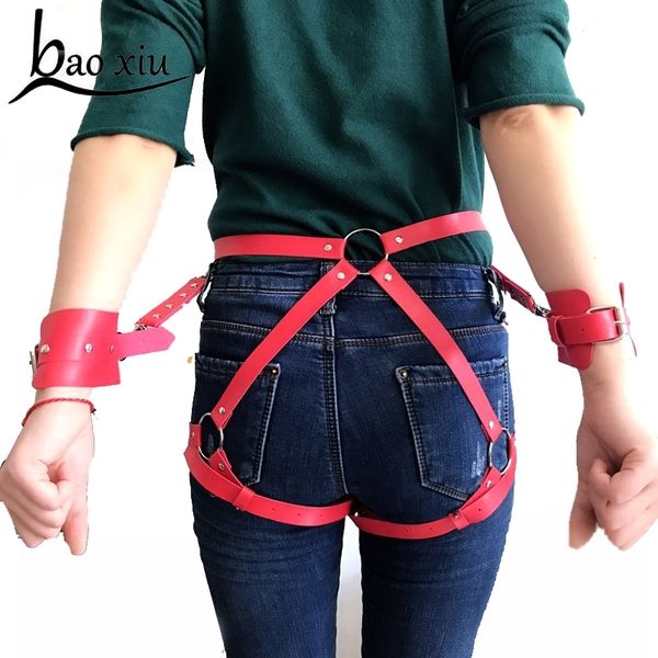 

new fashion women harness body belts garters bondage belt punk strap waist to leg adjustable bow-knot belts accessory y200428, Black;brown