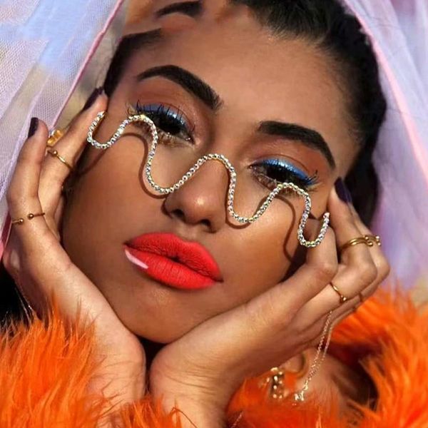 

sunglasses diamond steampunk frames wave eyeglasses women vintage for men eyewear decoration, White;black