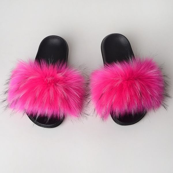 

women fur fluffy flat home slippers female furry plush fox hair slides ladies winter warm casual house shoes fashion y201026, Black