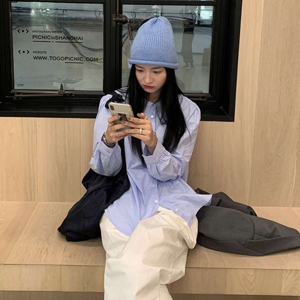 

french pleated loose casual stand collar dign women's autumn 2020 new korean shirt, White