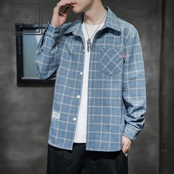 

men's casual shirts zhuolin long sleeve plaid shirt spring loose trend all-match jacket, White;black