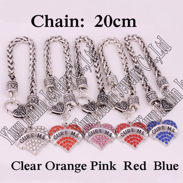 

charm bracelets cure ms awareness alert crystal heart with 20cm wheat chain lobster claw bracelet sign jewelry, Golden;silver
