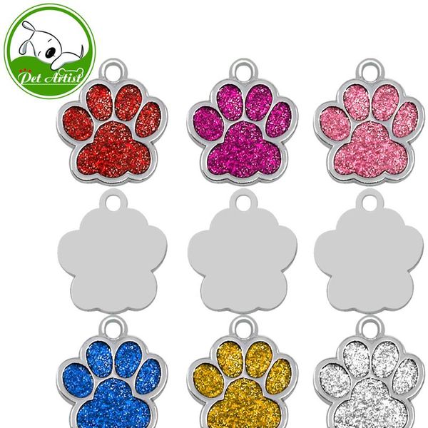 

6pcs/lot glitter paw pet id tags custom engraved personalized for dog & cat bbyttf