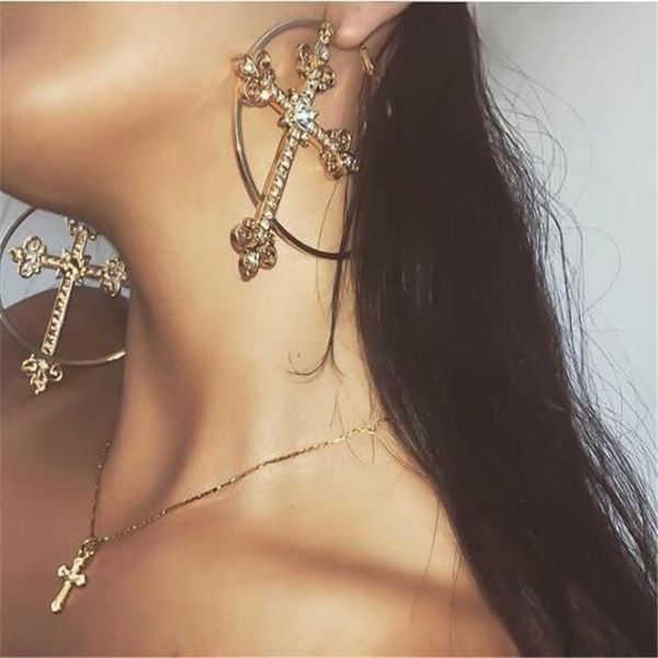 

vintage exaggerated gold color big circle earring women crystal rhinestone drop earring 2020 fashion geometric statement brincos, Silver