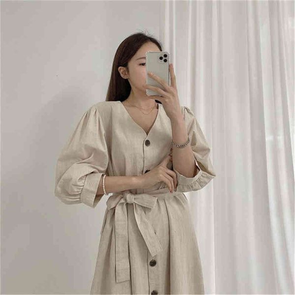 

korean fashion female slim fit v-neck puff sleeve breasted lace-up dress arrival elegant retro comfortable dress, Black;gray