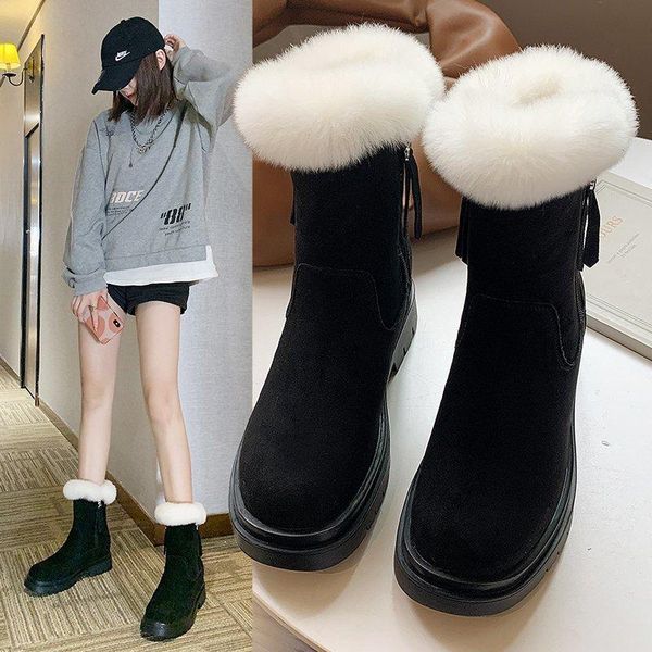 

boots winter snow women's warm and cashmere student fashion short x687, Black