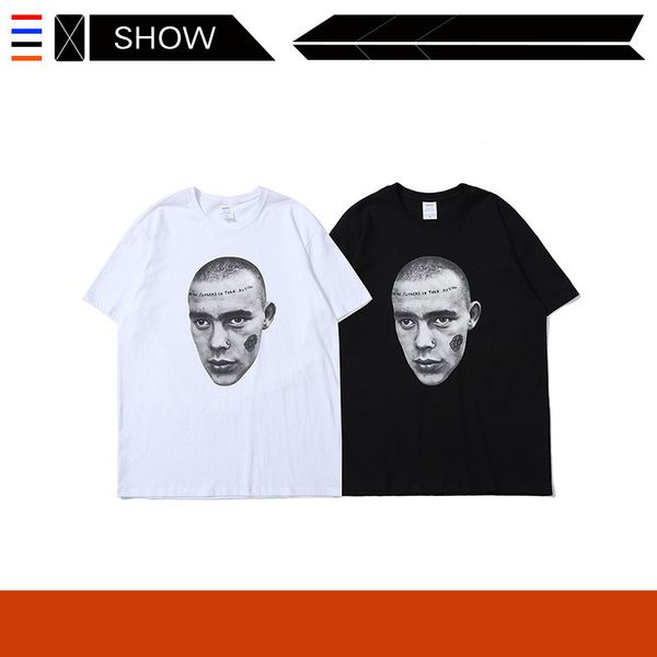 

hiphop portrait print sleeve t-shirt men's fashion high street hip hop bf lazy short tee, Black;gray