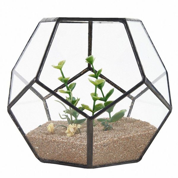 

black glass pentagon geometric terrarium container window sill decor flower pot balcony planter diy display box y200723