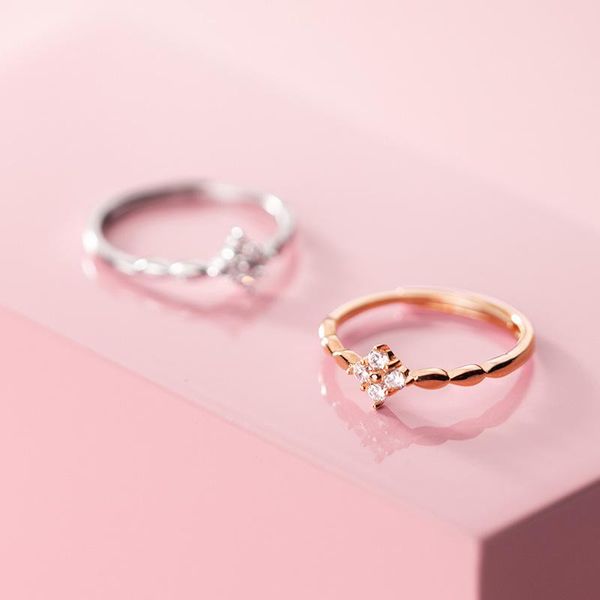 

cluster rings 925 sterling silver cubic zirconia square shape adjustable rose gold color plated knuckle finger jewelry for women girls, Golden;silver