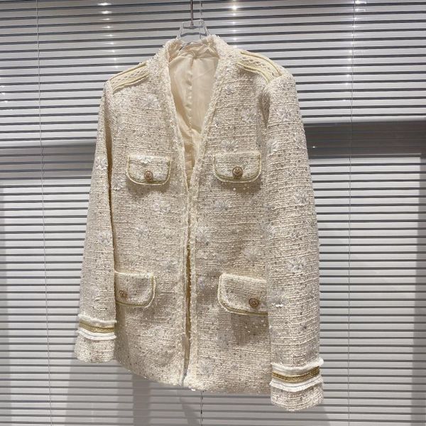 

2020 celebrity new the autumn small sweet wind sequins tweed four bags of long sleeve short jacket in paris lbol, Black;brown