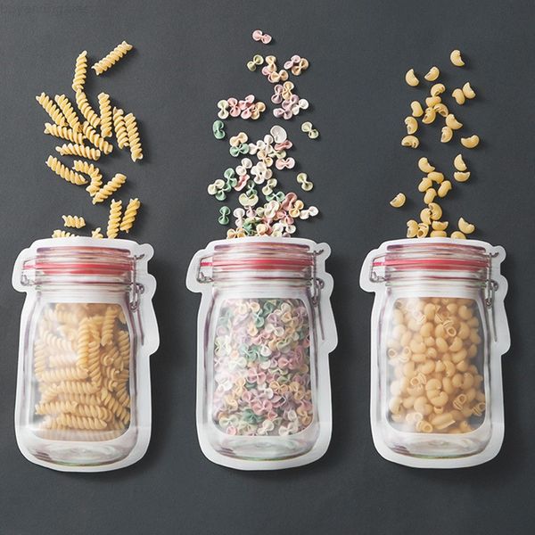 

wholesale jar shaped food container bag clear mason bottle modeling zippers storage snacks plastic box