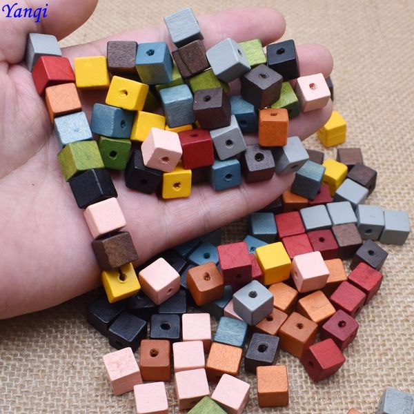 

yanqi 50pcs natural square wood beads 10mm colorful loose spacer wooden beads for diy jewelry making necklace earrings bracelets wmtaix