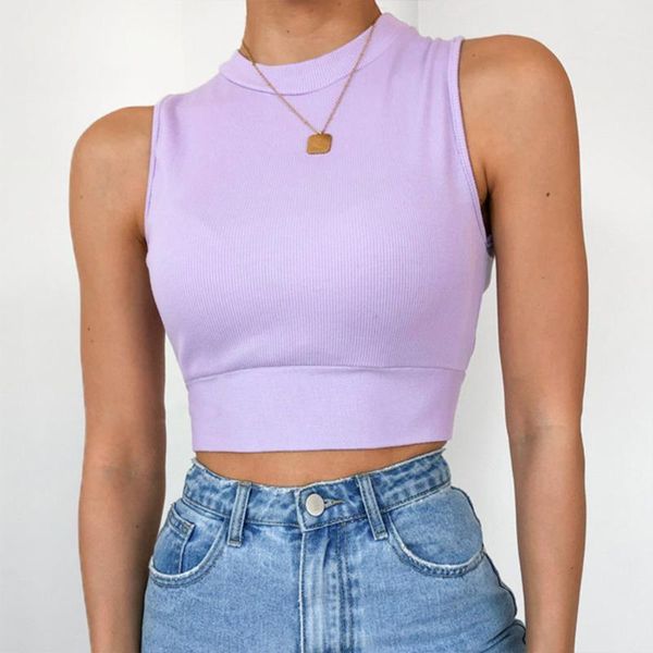

e-girl ribbed crop y2k women cute candy color knitted solid o neck casual summer fitness tank crop streetwear1, White