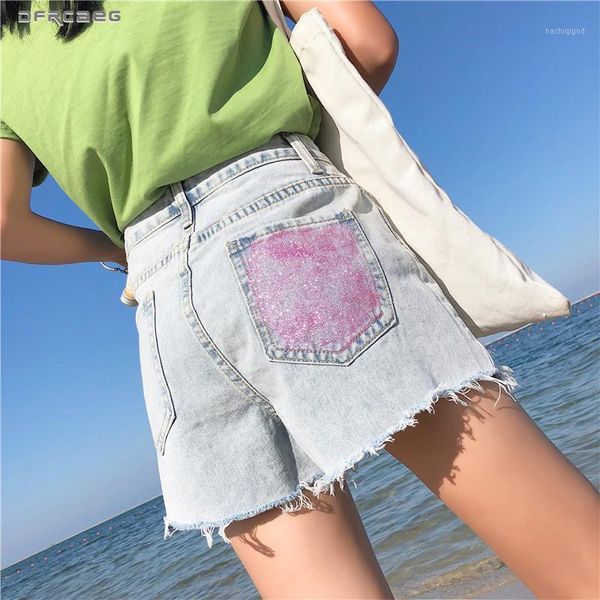 

light blue bf style vintage ladies denim shorts high waist patchwork shorts jeans streetwear hole jeans short for summer1, White;black