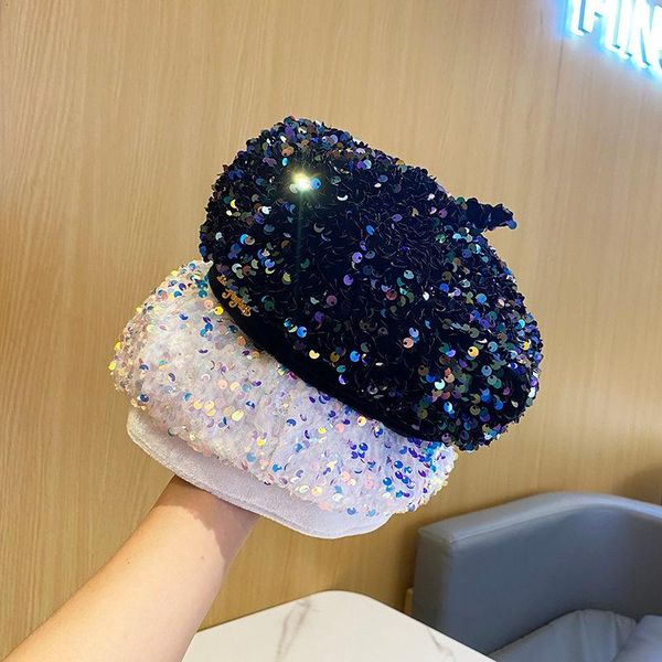 

berets 2021 fashion autumn and winter color sequins beret women's all-match street hat korean version gt08, Blue;gray