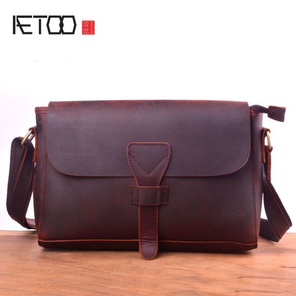 

hbp aetoo vintage mad horse leather shoulder bag, handmade head layer psoriasis bag, leather postman