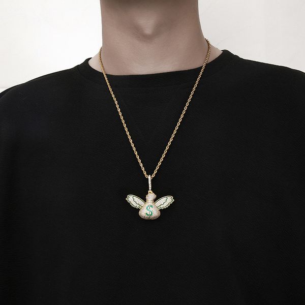 

pendant hop angel hip wing necklace purse for men rapper jewelry new