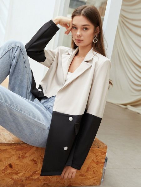 

two tone double breasted blazer 726o#, White;black