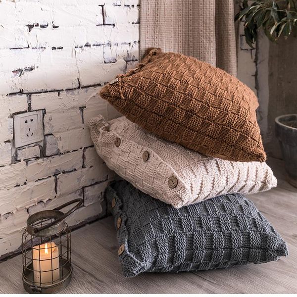 

cushion/decorative pillow knit cushion cover home decoration 45x45cm knitted simple nordic style grey ivory coffee button open