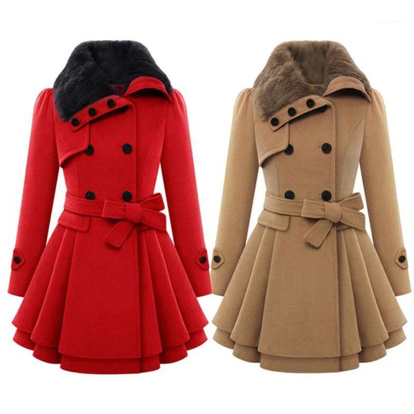 

fashion lady lapel double-breasted wool coat winter slim mid-length thicken jacket new warm loose fashion casual outwear1, Black