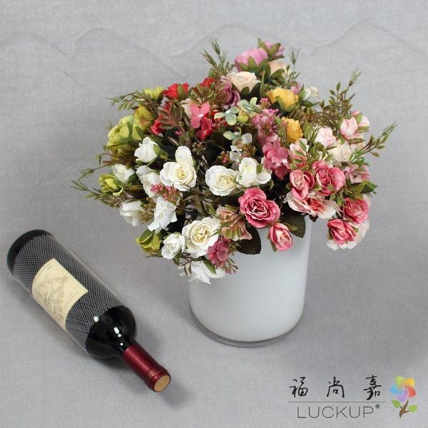 

1 pcs 9 flower heads artificial flower silk rose buds wedding bouquet home decoration gift 7 colors available f514