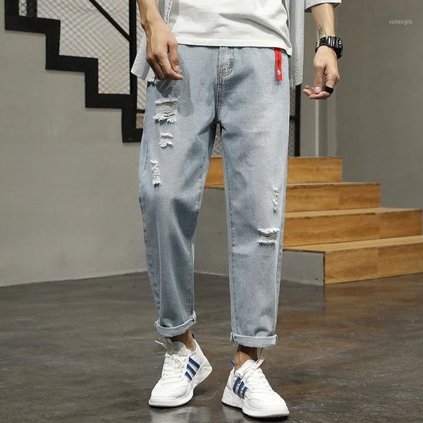 

new young men loose jeans harem jeans denim trousers causal ankle length homme1, Blue