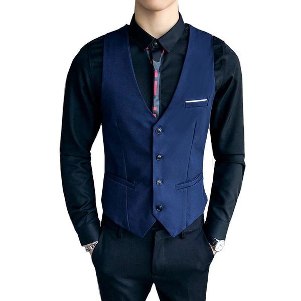 

men's business slim fit suit vest / male gentleman solid color v-neck waistcoat asian size m-5xl, Black;white