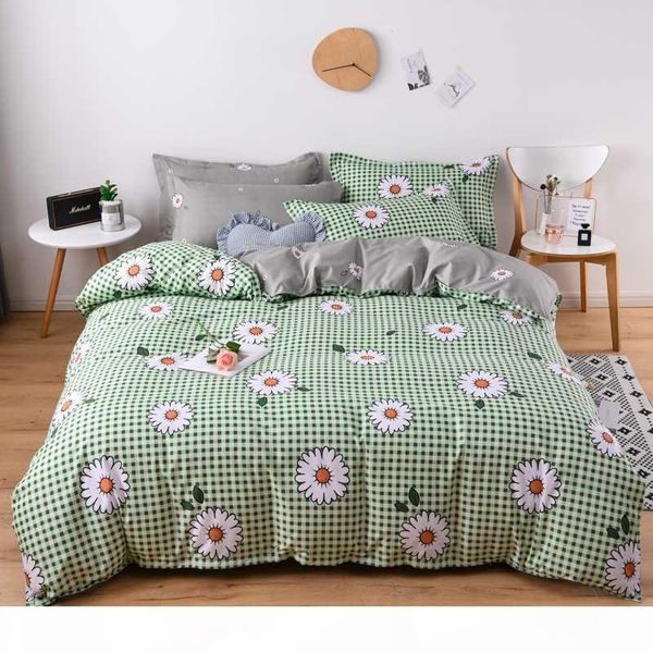 

wensd printing housse de couette flower sanding thick bed linen home bedding set green plaid duvet cover sets 4pcs set
