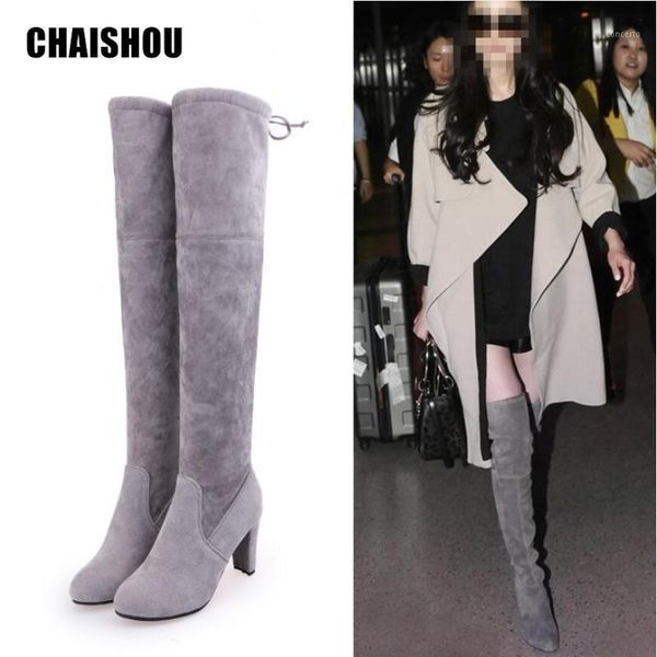 

plus size designer shoes fashion female winter thigh high boots faux suede leather high heels women over the knee shoes cs-6061, Black