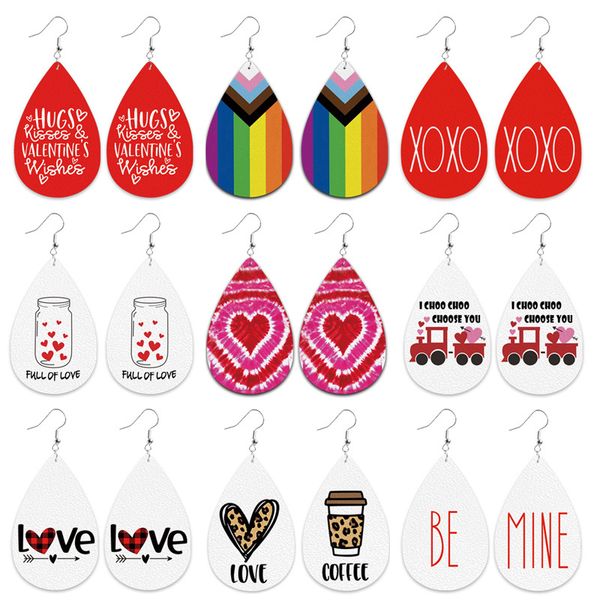 

valentine's day leather earrings printing leopard print heart love rainbow car pattern earring women ear drop eardrop designer jewelry, Silver