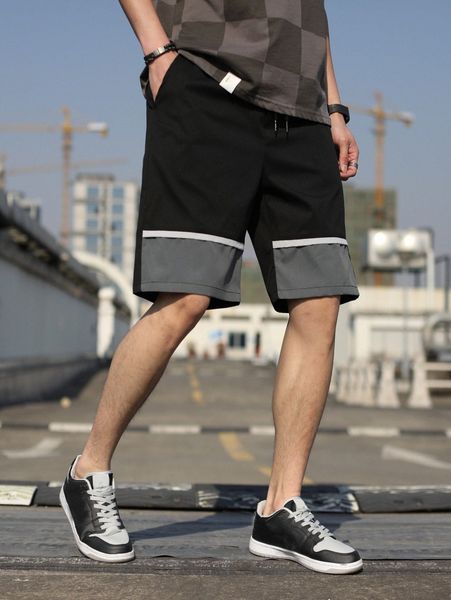 

men colorblock drawstring waist shorts h9li#, Black