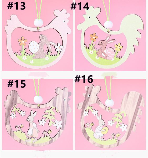 

easter rabbit cartoon eggshell chick pendants wooden craft ornament wood hanging pendants cute bunny easter decoration party g12006