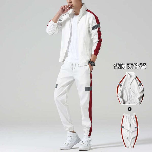 

new style sanitary autumn slim 2020 fit sportswear fashion brand casual korean men's two piece suit for men, Gray