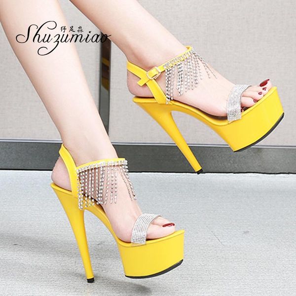 

sandals shuzumiao heels women shoes fashion summer 2021 high platform female striptease woman wedding stilettos, Black