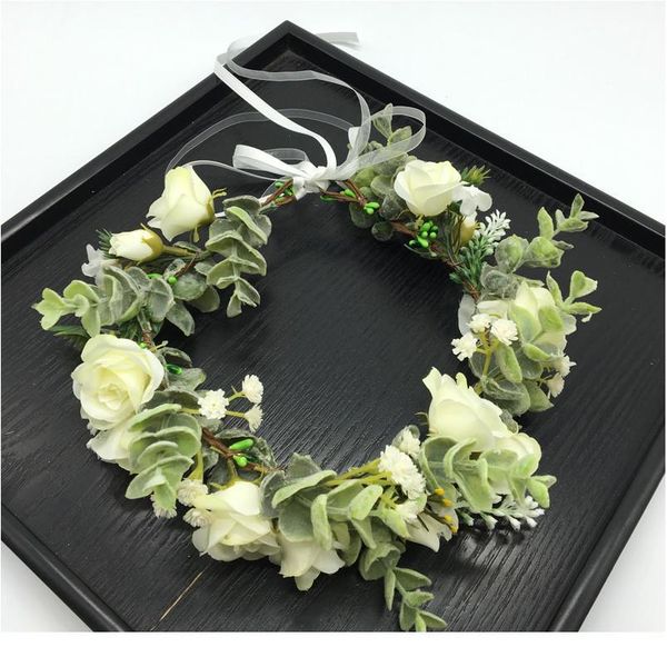 

rose flowers wreath crown festival headband women bride hair accessories headdress girl floral garlands wedding floral qylqfa
