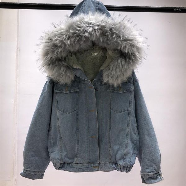 

thick velvet jacket female winter jeans large collar lambskin coat locomotive korean women students plus size short jacket s-2xl1, Black