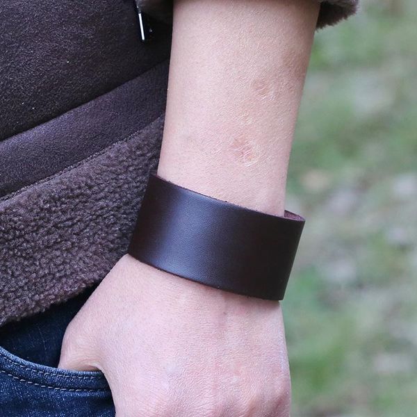 

fashion men's wide wrap genuine leather bracelet vintage punk multi layer double button women wristband jewelry, Golden;silver