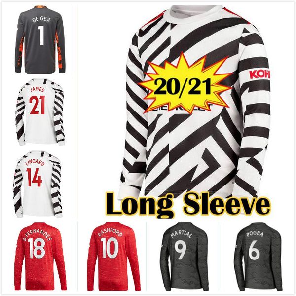 

2020 2021 wan-bissaka van de beek fernandes pogba rashford cavani long sleeve soccer jerseys 20 21 martial lingard football shirt uniforms, Black;yellow