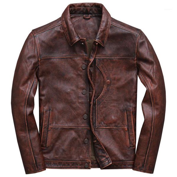 

2019 genuine cowhide russian coat vintage brown men smart casual leather jacket single breasted plus size xxxl1, Black